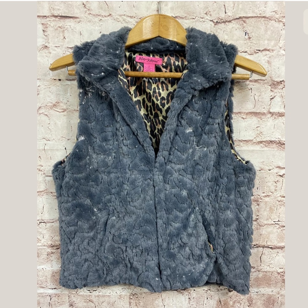 Betsey Johnson Vest Medium Faux Fur Leopard Soft - Picture 1 of 5